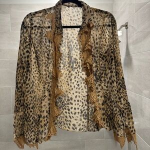 Vintage Sandro Sheer Leopard and Lace top